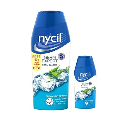 Nycil Germ Expert Cool Classic Prickly Heat Powder, Pack of 150gm + Free 50gm/60gm