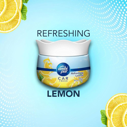 Ambi Pur Car Freshener Gel, Refreshing Lemon, 75g