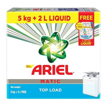 Ariel Matic Laundry Detergent Powder - Top Load 5 kg+ 2L free