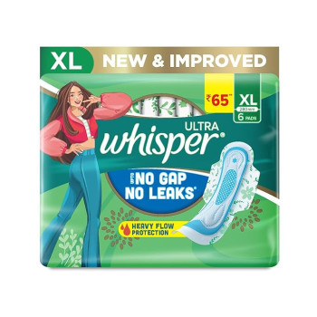 Whisper Ultra Upto No Gap No Leaks Sanitary Pads, 6 XL Pads,