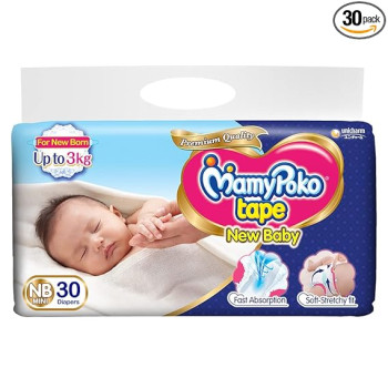 MamyPoko Baby Tape Diapers, New Born mini, Pack of 30