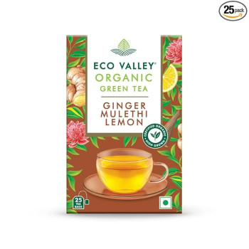 Eco Valley Organic Green Tea - Ginger Mulethi Lemon 25 Tea Bags 