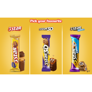 Cadbury 5 Star 3D Chocolate Bar, 22g