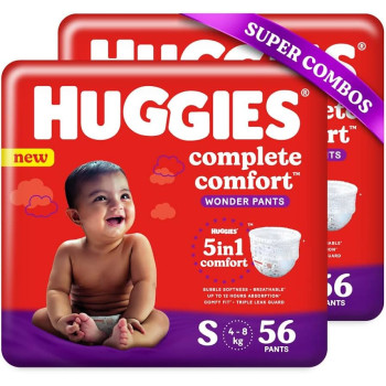 Huggies Complete Comfort Wonder Pants Small (S) Size Baby Diaper Pants, 30 count