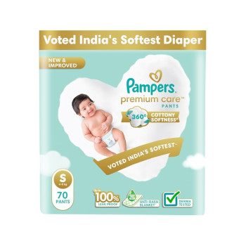 Pampers Premium Care Pant Style Baby Diapers, Small (S), 26 Count, 4-8 kg, All-in-1 with 360 Cottony Softness Diapers