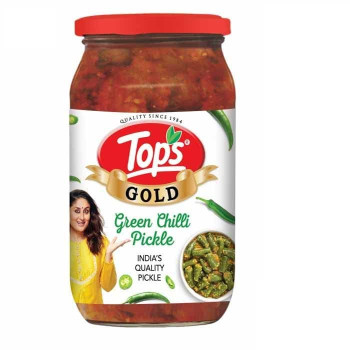 TOPS Gold Green Chilli Pickle - 200g. Glass Bottle