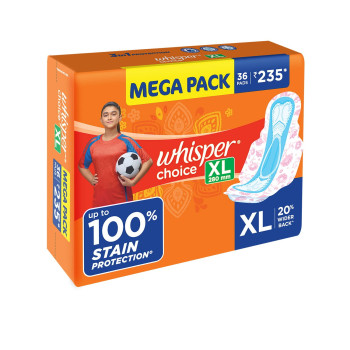 Whisper Choice Ultra XL Thin XL Sanitary Pads Upto 100% Stain Protection With Side Safe Wings