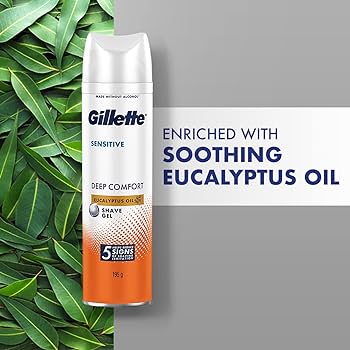 Gillette Sensitive Shave Gel, Deep Comfort | 0% Paraben | 195 g, White