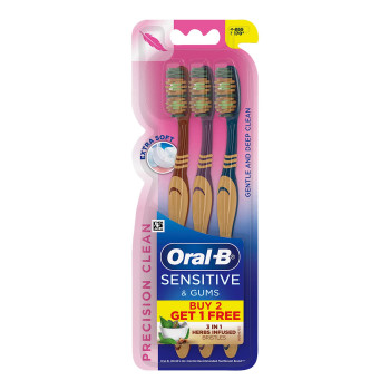 Oral-B Sensitive & Gums Precision Clean Toothbrush 3 in 1 herbs infused bristles B 2 G 1 Free