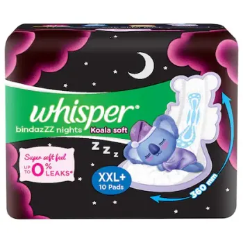 Whisper Bindazzz Night Koala Soft Sanitary Pads With Wings (XXL+) Pack of 10