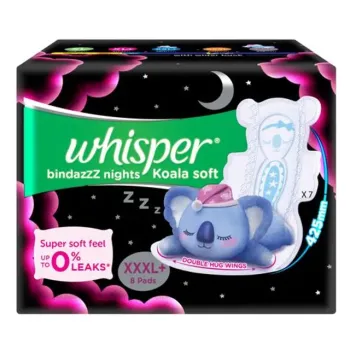 Whisper Bindazzz Night Koala Soft Sanitary Pads 8 With Wings( XXXL+)