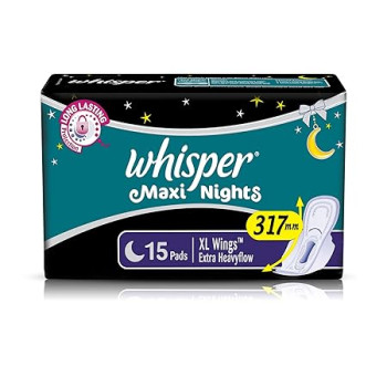 Whisper Maxi Nights Sanitary Pads for Women, L+ 15 Pads