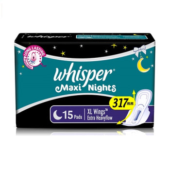 Whisper Maxi Nights Sanitary Pads for Women, Regular, 15 Napkins