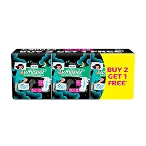 Whisper Bindazzz Nights Sanitary Napkin with Wings (XL+ ) 15 pads B2 G1 Free