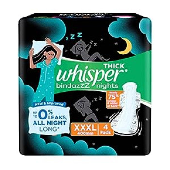 Whisper Bindazzz Night Sanitary Pads|4 Pads (XXXL)