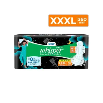 Whisper Bindazzz Night Sanitary Pads|10 Pads (XXXL)