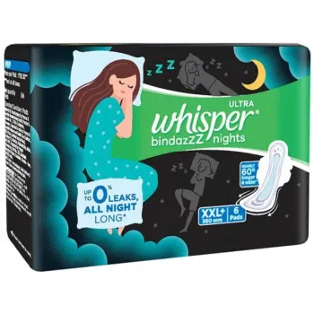 Whisper Bindazzz Nights Sanitary Napkin with Wings (XXL+) 6 pads