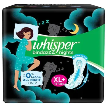 Whisper Bindazzz Nights Sanitary Napkin with Wings (XL+ ) 15 pads