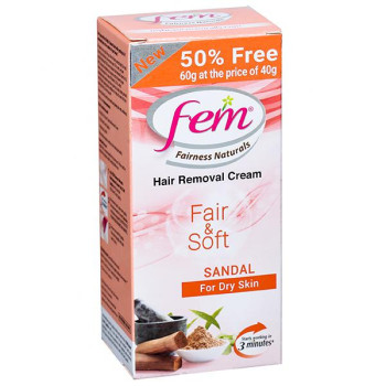 Fem Fairness Naturals Hair Removal Cream Fair and Soft Sandal For Dry Skin - 60 g.
