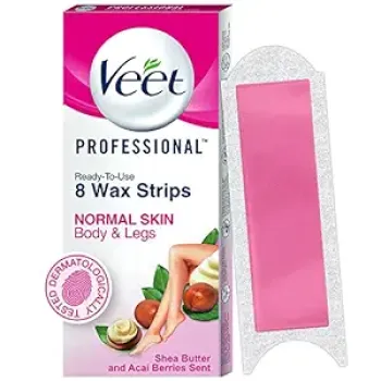 Veet Professional Waxing Strips Kit for Normal Skin, 8 Strips